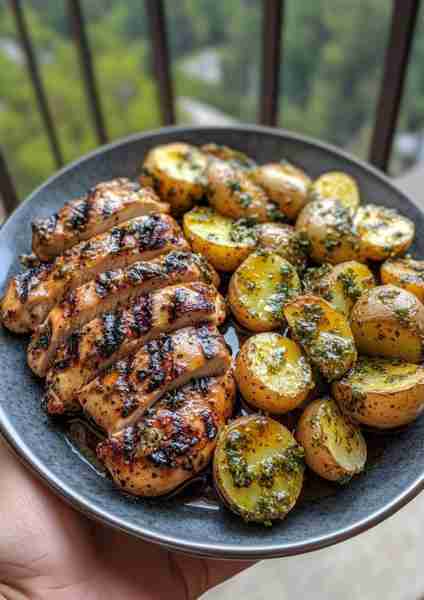 🍯🌿🐔 Greek Garlic Chicken with Hot Honey Roasted Potatoes & Creamy Mushroom Pesto—a Mediterranean-...