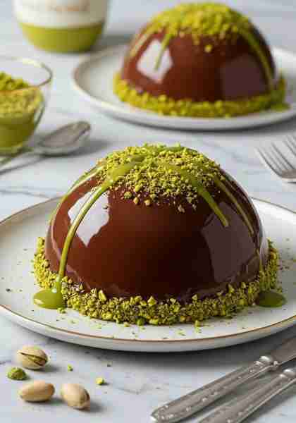 Heavenly Chocolate Pistachio Dome Ingredients For the Pistachio Mousse: 1 cup heavy cream ½ cup whit...
