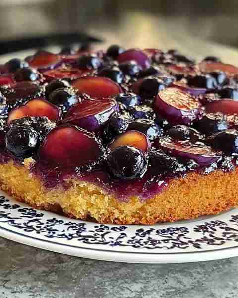 🍑🫐 Plum Blueberry Upside Down Cake 🫐🍑 📝 Ingredients: Fruit Layer: 3 tbsp butter ½ cup brown sug...