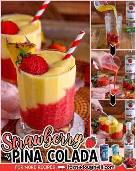 🍓Strawberry Pina Colada🍓 Made with white rum, frozen strawberries, pineapple, pineapple juice, and...