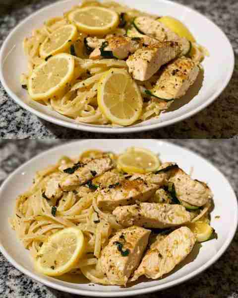 Lemon Chicken Pasta with Roasted Zucchini Zesty Lemon Chicken Penne with Roasted Zucchini Ribbons In...