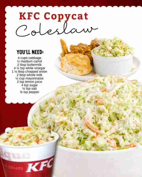 KFC Copycat Coleslaw!!! Ingredients ½ head cabbage, finely chopped (about 4 cups) ½ medium carrot, f...