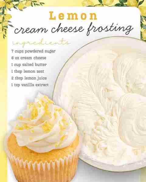 Lemon Cream Cheese Frosting 🧁🍋 Ingredients 🍋2 (8-ounce) packages of full-fat cream cheese, soften...
