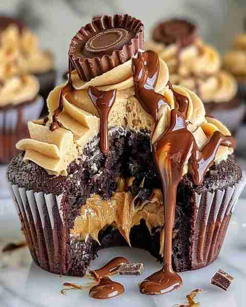 Gooey Peanut Butter Chocolate Cupcakes Ingredients : 1 cup all-purpose flour 1 cup granulated sugar...