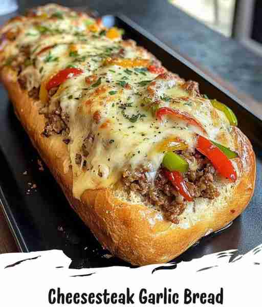 Cheesesteak-Stuffed Garlic Bread Loaf 🥖🧀 This indulgent garlic bread is filled with savory chees...
