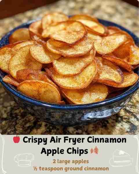 🍎 Crispy Air Fryer Cinnamon Apple Chips 🍂 Ingredients: 2 large apples ½ teaspoon ground cinnamon (...