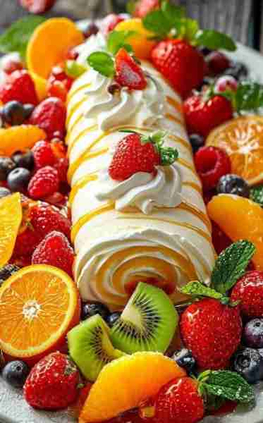 Fruit-Filled Roulade with Whipped Cream Ingredients: For the Sponge Cake: 4 large eggs 100g (1/2 cup...