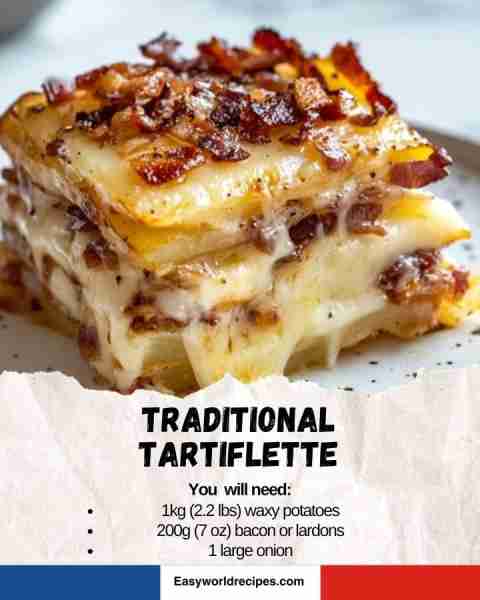 🥔 Traditional Tartiflette 🇫🇷🧀 Layers of potatoes, bacon, and gooey cheese—mountain comfort food at...