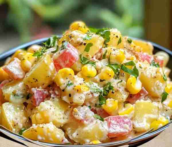 Mexican Street Corn Potato Salad Ingredients: 4 large potatoes, peeled and cubed 2 cups corn kernels...