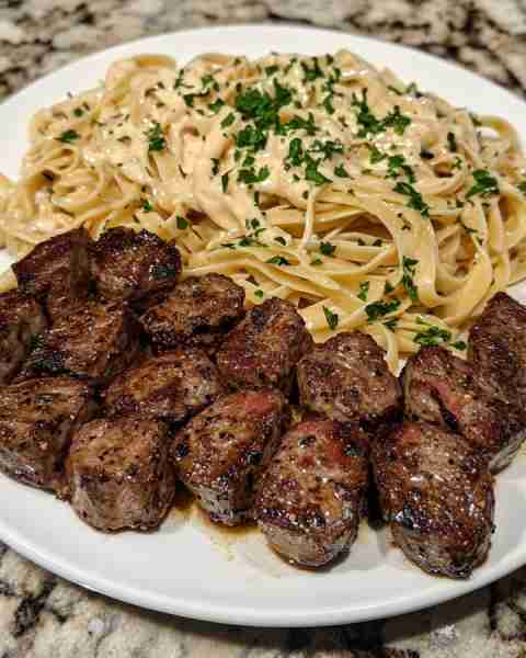 Cajun Spiced Steak Bites with Creamy Fettuccine Alfredo Ingredients: 1 lb sirloin or ribeye steak, c...