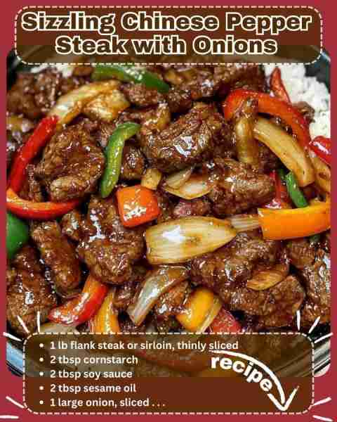 This Sizzling Chinese Pepper Steak with Onions features tender steak and vibrant vegetables in a sav...