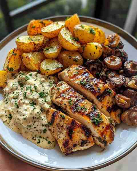 Coconut Garlic Greek Chicken with Roasted Potatoes & Creamy Mushroom 🧾 Ingredients (Serves 2-3) 🐔...