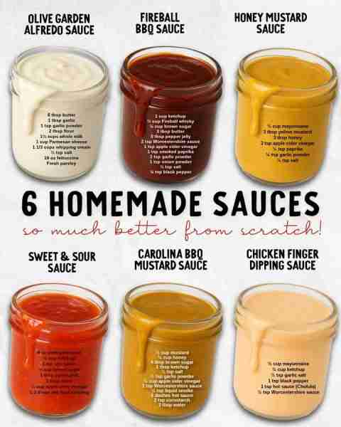 Six homemade sauces that you MUST try at home!! Ingredients 1. Olive Garden Alfredo Sauce 16 ounces...