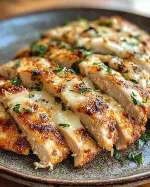 Juicy Baked Chicken with Creamy Caesar & Parmesan Crust Ingredients: 4 boneless, skinless chicken br...
