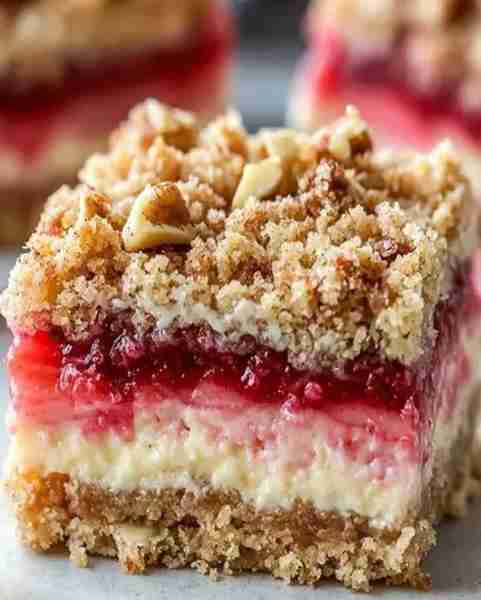 Creamy Rhubarb Cream Cheese Bars Ingredients: 2 cups all-purpose flour 1 cup granulated sugar 1 teas...