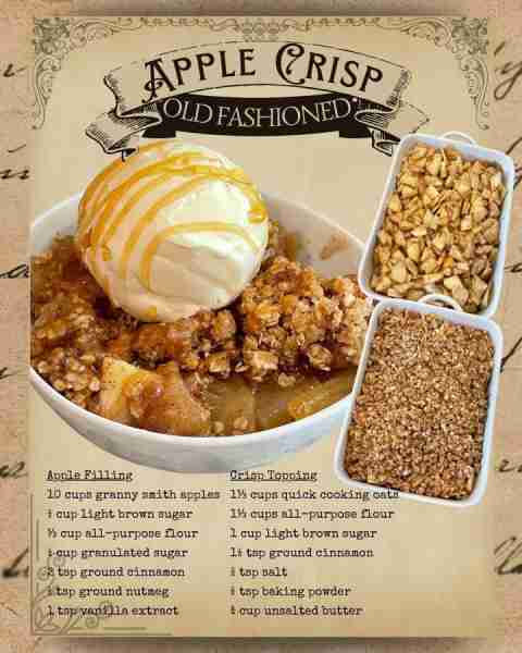 OLD-FASHIONED APPLE CRISP! Apple Filling 10 cups granny smith apples ½ cup light brown sugar ⅓ cup a...