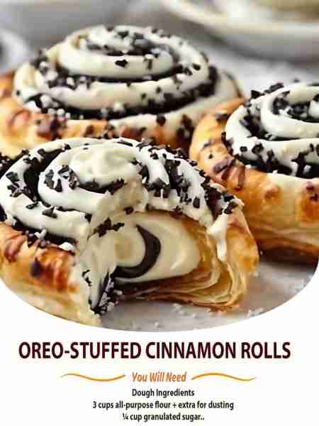 Oreo-Stuffed Cinnamon Rolls Ingredients Dough Ingredients 3 cups all-purpose flour + extra for dust...