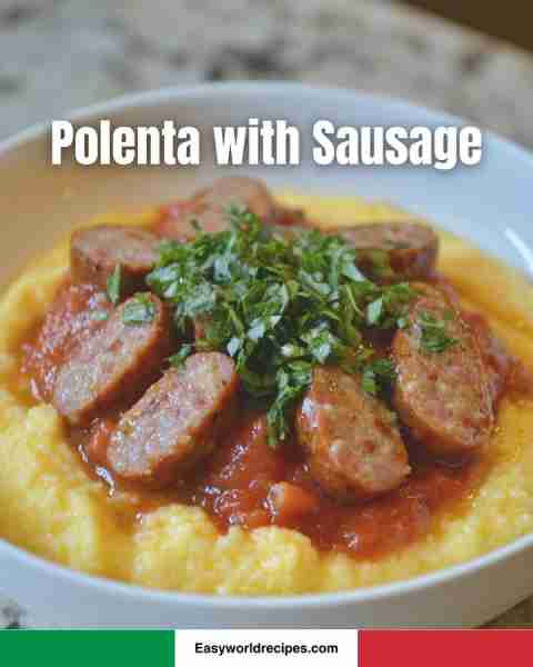 🌭 Polenta with Sausage 🇮🇹🍅 Creamy polenta topped with rich tomato sauce and savory sausage! 😍 Ful...
