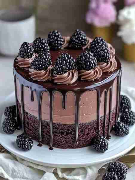 Chocolate Blackberry Layer Cake 🍰🍇🍫 Ingredients: For the Cake: 2 cups flour 2 cups sugar ¾...