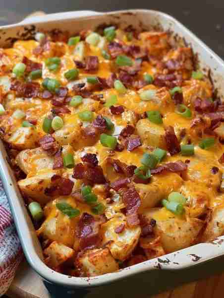 LOADED CHICKEN & POTATOES Ingredients : 1 lb boneless chicken breasts, cubed (1″) 6-8 medium skin on...