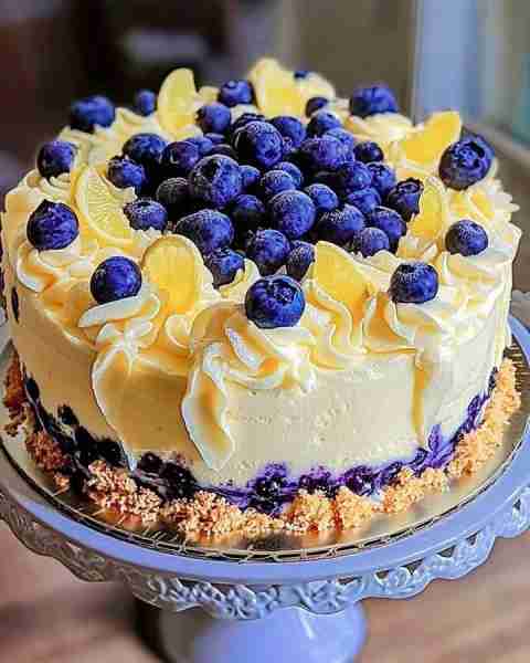 🍋🫐Lemon Blueberry Cheesecake Cake with Creamy Layers🫐🍋 📝 Ingredients: For the lemon cake layers...