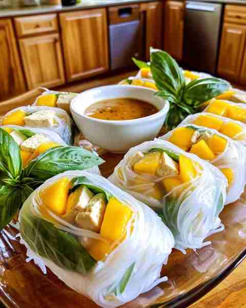 Vibrant Tofu & Mango Summer Rolls with Aromatic Thai Basil: So Refreshing! 🥭✨🌿 Ingredients: For t...