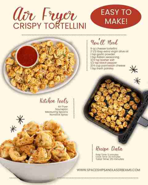 Air fryer tortellini!!! INGREDIENTS: 9 ounces refrigerated cheese tortellini 2 ½ tablespoons olive o...
