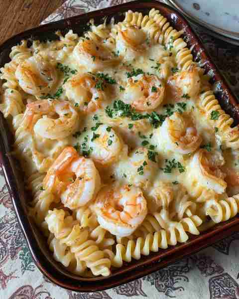 Epic Cheesy Shrimp Pasta Bake 🧀🦐🔥 Prep Time: 20 minutes Cook Time: 25 minutes Servings: 4 Calorie...
