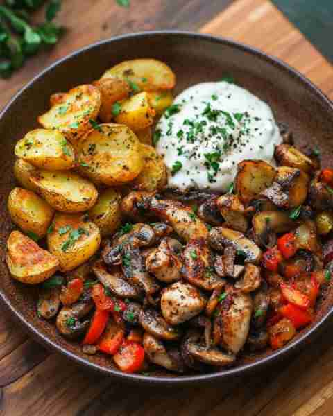 Crazy Good Garlic Mushroom & Herb Chicken Bowl with Roasted Potatoes 🥔🍄🔥 Prep Time: 20 minutes Co...