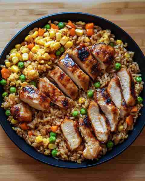 Epic Garlic Soy Chicken Fried Rice Skillet 🍚🔥🍗 Prep Time: 20 minutes Cook Time: 15 minutes Servin...