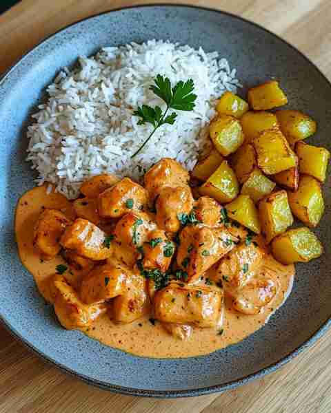 Creamy Garlic Chicken with Herbed Potatoes & Fluffy Rice 🍗🥔🍚 Prep Time: 15 minutes Cook Time: 30...