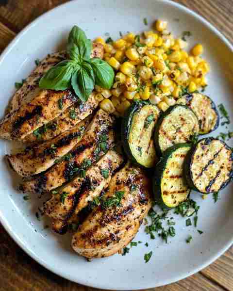Next-Level Grilled Chicken with Golden Corn & Zucchini Medley 🍗🌽🥒 Prep Time: 15 minutes Cook Time...