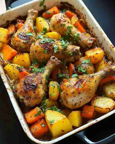🍗 Herb-Roasted Chicken Drumsticks with Carrots & Potatoes – Rustic, Juicy & So Easy! 🥕🥔 Prep Time...