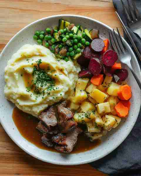 Ultimate Homestyle Roast Beef Plate with Creamy Mash & Rustic Veggie Medley 🥔🥩🥕 Prep Time: 30 min...