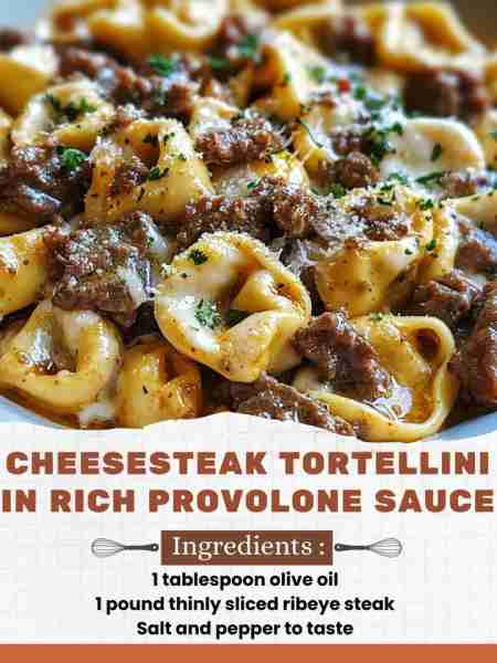 Cheesesteak Tortellini in Rich Provolone Sauce Ingredients: 1 pound cheese tortellini 1 tablespoon o...