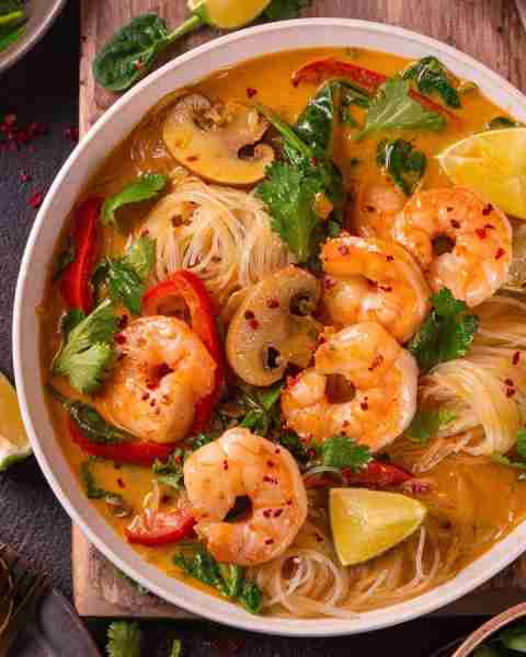 Thai Shrimp Coconut Noodle Soup in 30 minutes! 🍤🍤