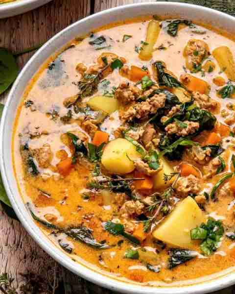 Italian Sausage Potato Soup with Spinach & Carrots.🥕🥬