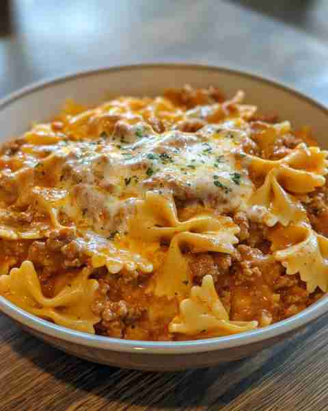 Cheesy Ground Beef Bowtie Pasta with Velveeta Sauce Ingredients: 2.25 pounds ground beef 1 (8 oz) b...