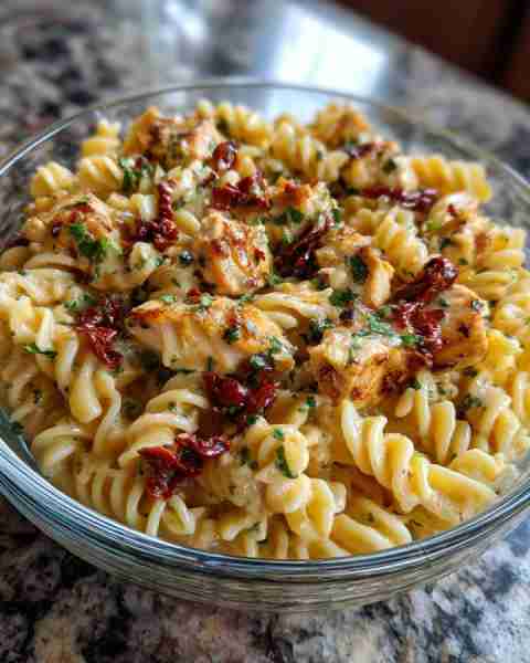 Creamy Garlic Butter Chicken Rotini with Parmesan & Sun-Dried Tomatoes Ingredients: 1.5 lbs boneless...