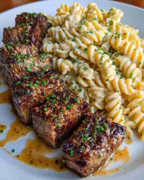 Garlic Herb Steak Bites with Creamy Rotini Alfredo Ingredients: For the Steak Bites: 1.5 lbs sirloin...