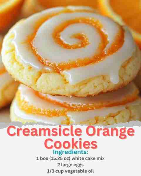 Creamsicle Orange Cookies Ingredients: 1 box (15.25 oz) white cake mix 2 large eggs 1/3 cup vegetabl...