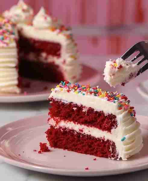 Velvety Red Tea Cake Delight ☕🍰 Ingredients: 1 1/2 cups all-purpose flour 2 tbsp cocoa powder 1 ts...