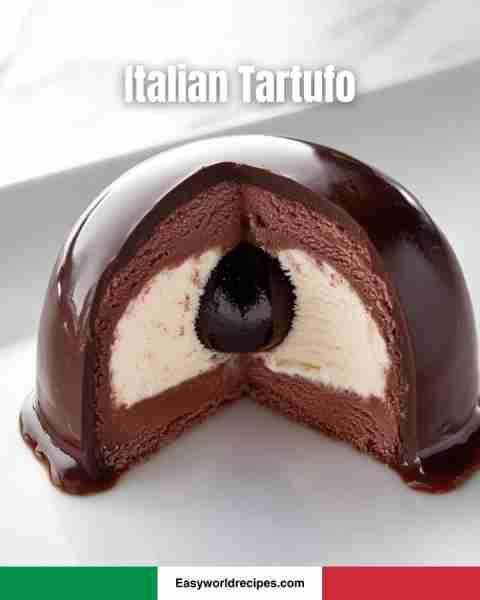 🍒 Italian Tartufo 🇮🇹🍨 Layers of chocolate and vanilla gelato with a cherry surprise inside! 🤩 Ful...