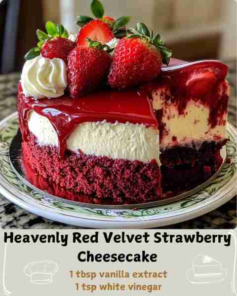 ❤️ Heavenly Red Velvet Strawberry Cheesecake 🍓 🍰 Ingredients For the Red Velvet Cake: 2½ cups (300...