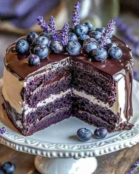🫐🍫💜 Blueberry Chocolate Lavender Cake 💜🍫🫐 📝 Ingredients • 1 ¾ cups all-purpose flour • ¾ cup...