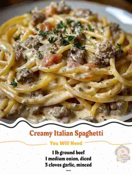 Creamy Italian Spaghetti with Ground Beef (One-Pot Meal) Yield: 4 servings Total Time: 40 minutes (P...