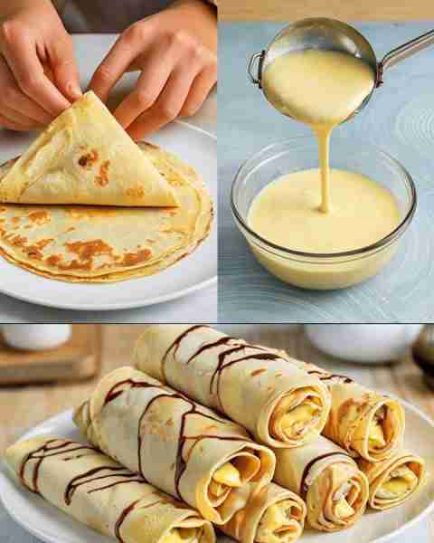 Quick & Easy Cream-Filled Crepes Ingredients: • 1 cup all-purpose flour • 2 eggs • 1 cup milk • 1/2...