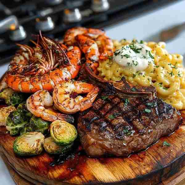 Surf and Turf with Creamy Mac and Cheese & Roasted Brussels Sprouts Ingredients: For the Surf and Tu...