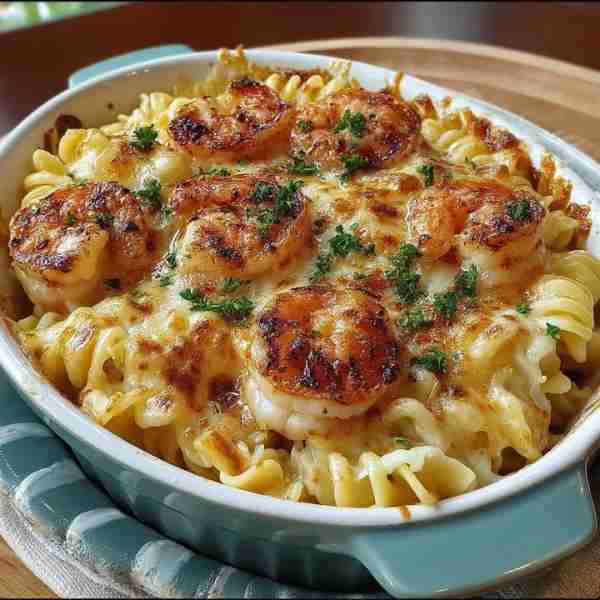 Easy Cheesy Shrimp Scampi Pasta Bake 🍤🧀✨ Indulge in this creamy, cheesy, and flavorful pasta bak...