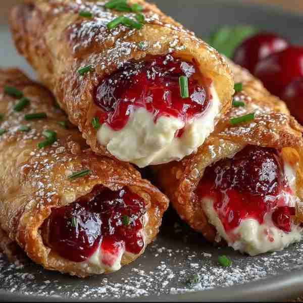 Cherry Cream Cheese Egg Rolls 🍒🧀🥠 Deliciously sweet and crispy treats perfect for any occasion!...